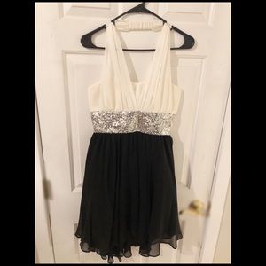 Short formal black and white dress